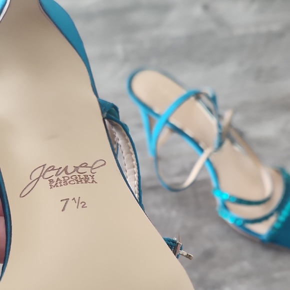 Jewel Badgley Mischka Turquoise Strappy Heels - Picture 6 of 8